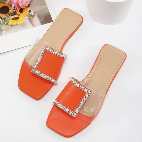 Shoes | Rhinestone Faux Pearl Slide Sandals Orange Size Eur 41us 1 New |  Poshmark